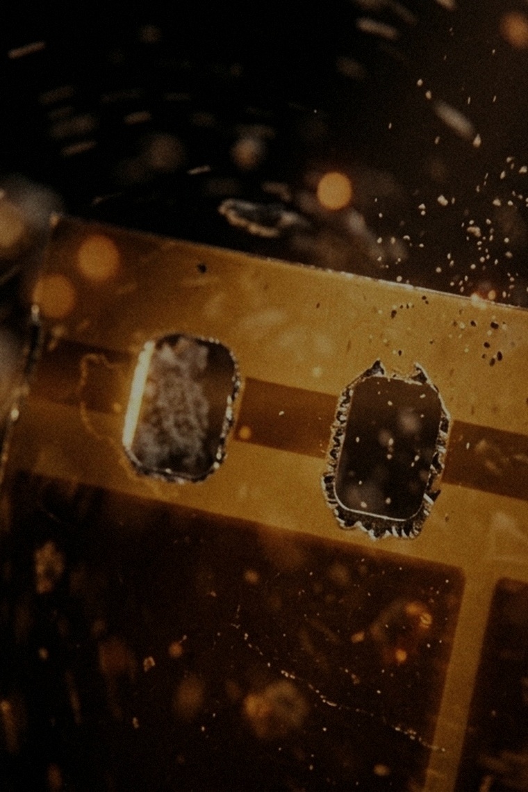 Der Los-Topf: a golden strip of film in sparks
